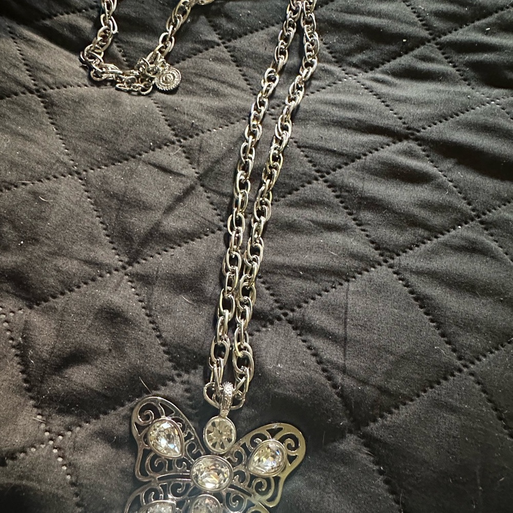 16”, vintage 925 silver necklace w butterfly pendant w cz clear stones - Picture 5 of 10
